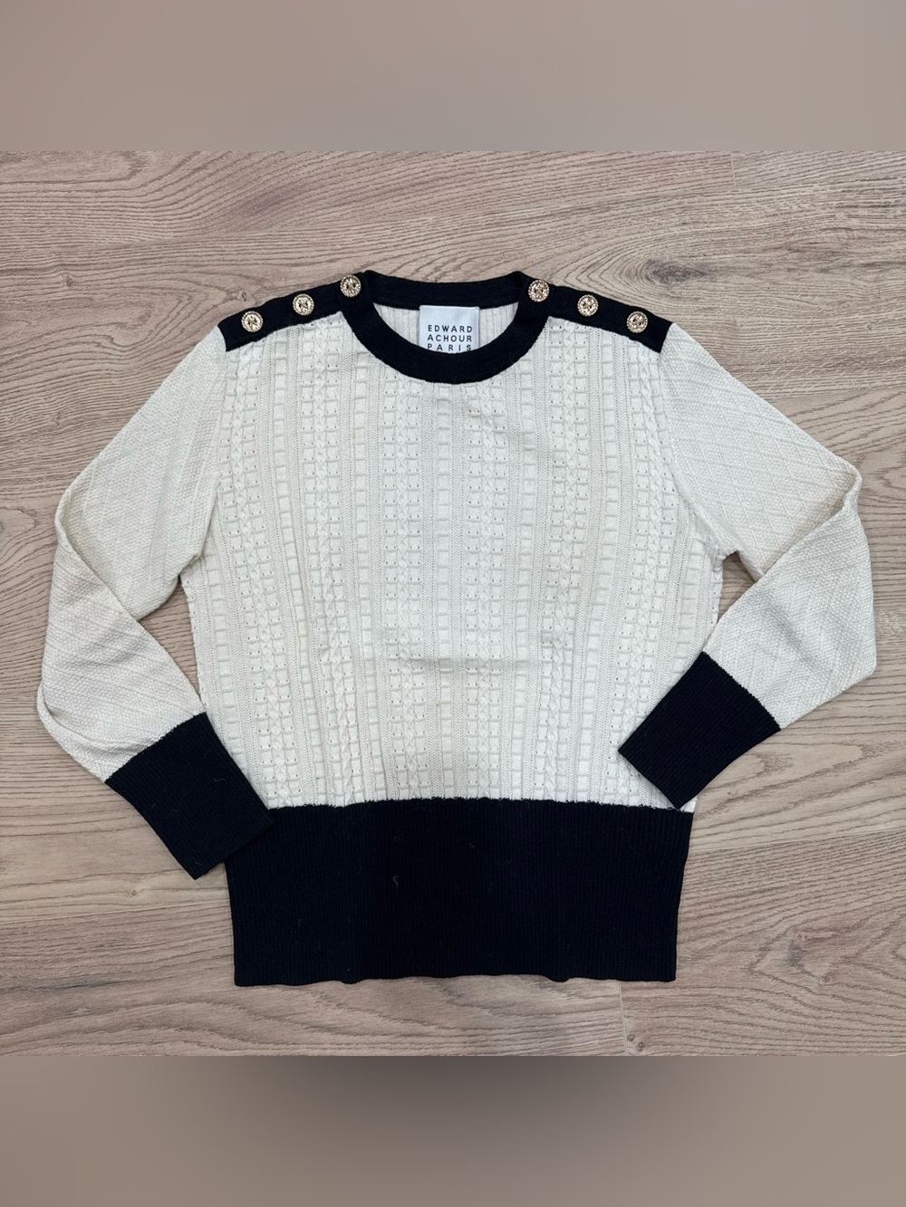 ‘Edward Achour Paris’ Cream & Black Sweater w/ Gold Should Buttons